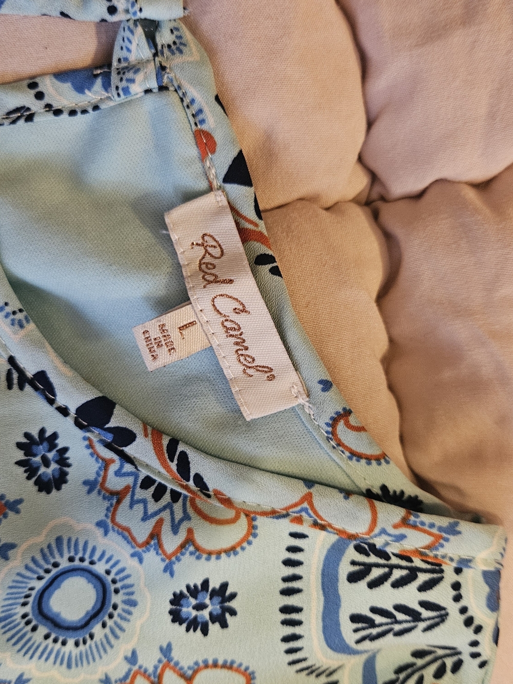 Red Camel Floral Print Light Blue Top